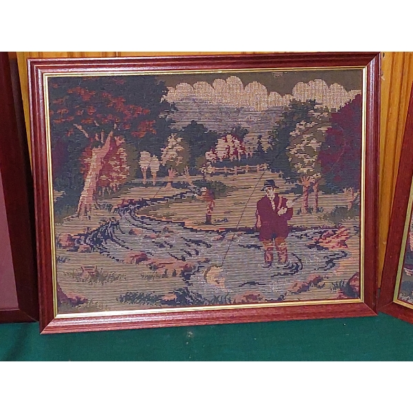 Group Of 2 Needlework Depictions Framed As Shown - Vintage 