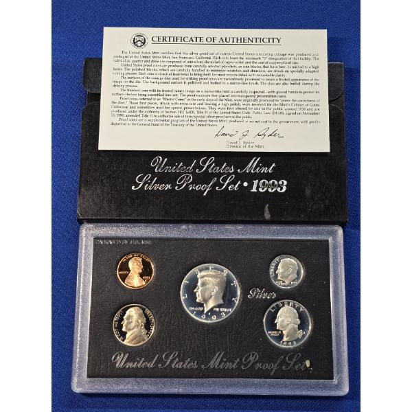 1993-S United States Mint Silver Proof Set in Original Box w/ COA