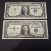 Image 1 : U.S. VINTAGE CURRENCY - 2 PCS - 1957 & 1957-A BLUE SEAL AU CONDITION $1 SILVER CERTIFICATES