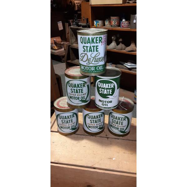 Oil & Gas - 6 FULL Quarts Vintage Quaker State I Quart Oil Cans FULL FULL