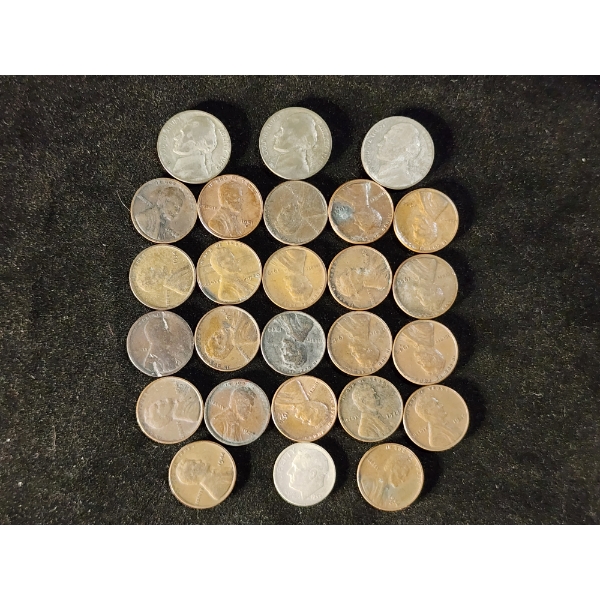 Lot of Assorted US Collectible Coins Ft. Silver Dime & Wartime Nickels Along With 22 Wheat Pennies!