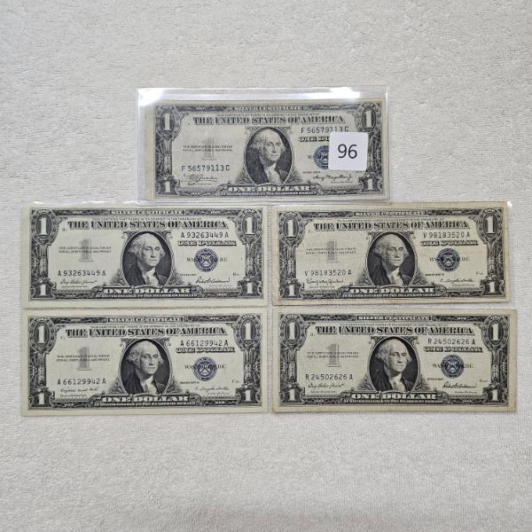 Five United States One-Dollar Silver Certificates FV: $5.00