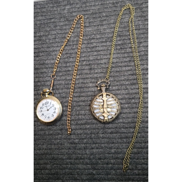 Group Of (2) Modern Quartz Pocket Watches With Chains