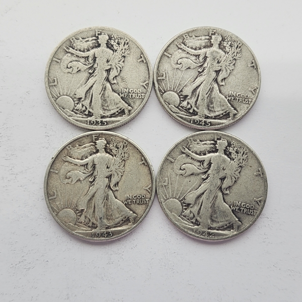 Four Assorted Years Walking Liberty Half Dollars - 90% Silver - FV: $2.00