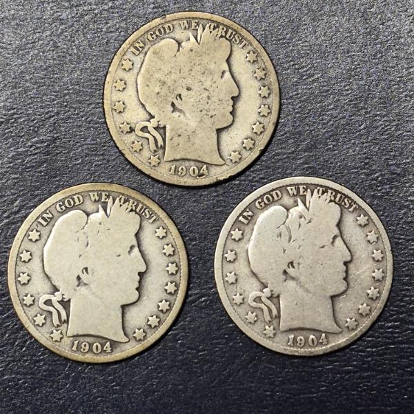3 Pc Barber (Liberty Head)  Group -  1904 P / D / S - See Pics