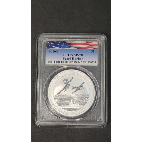2016-P PCGS 75th Anniversary Of Pearl Harbor MS70 Tuvalu 1 oz 9999 Silver Coin