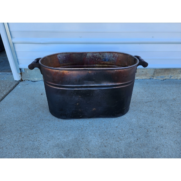 Antique Copper Wash Tub with Wooden Handles