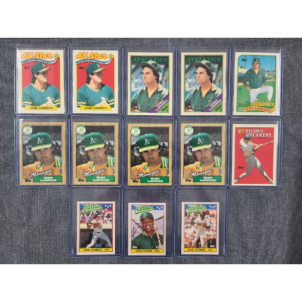 Lot of 13 Assorted Oakland Athletics 1980's Topps Trading Cards Near Mint