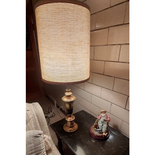 Lot Of 2 Items As Shown: Table Lamp & Santa Claus Figure - Colorful Hand Painted
