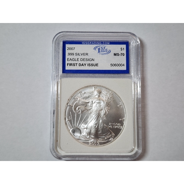 2007 American Silver Eagle - 1 oz .999 Fine Silver - FDOI - IGS MS70