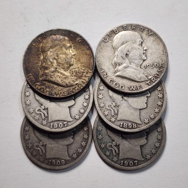 $3.00 Face Value in Assorted 90% Silver United States Barber & Franklin Half Dollars