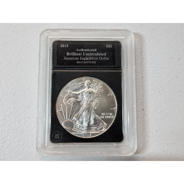 2015 Authenticated Brilliant Uncirculated American Silver Eagle - 1 oz .999 Fine Silver 