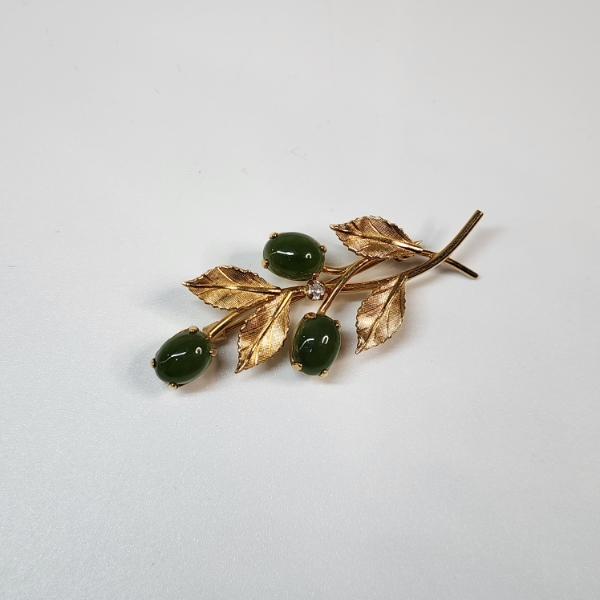 Beautiful Gold-Filled Leaf & Green Stone Pin