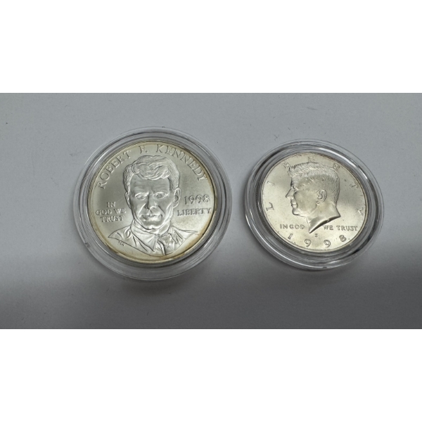 1998 Robert F Kennedy 90% Silver Dollar & John F Kennedy 90% Silver Half Dollar Commemorative Coins