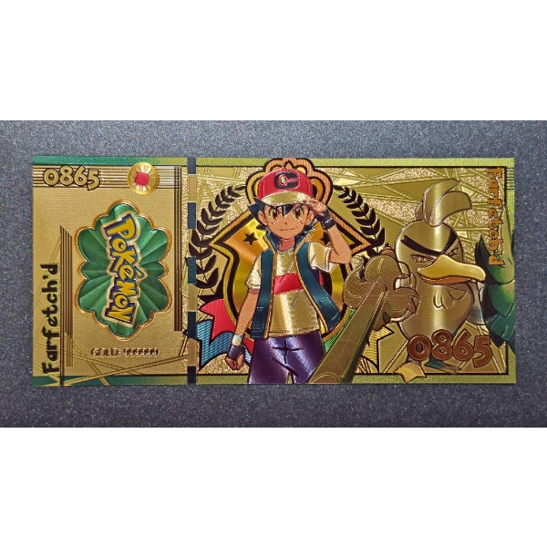 .999 GOLD FOIL JAPANESE ANIME' "FARFETCH'D" POKEMON NOTE - IN PROTECTIVE SLEEVE