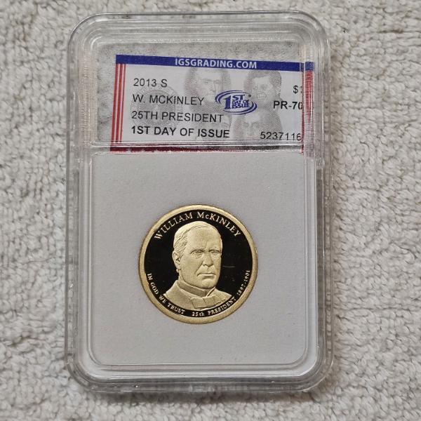 2013-S William McKinley Presidential $1 Proof Coin graded in flawless PR-70 condition by IGS