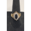 Image 1 : Vintage 14K Gold Plumb Cocktail Ring Marquise-cut Blue Sapphire & Diamonds - Size 6.5 - Weight: 5.4g
