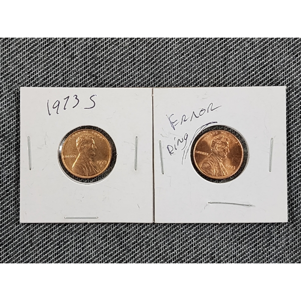 Two United States Lincoln Pennies Featuring Rim Errors ~ Extra Lip To Left Rim of Each Coin!