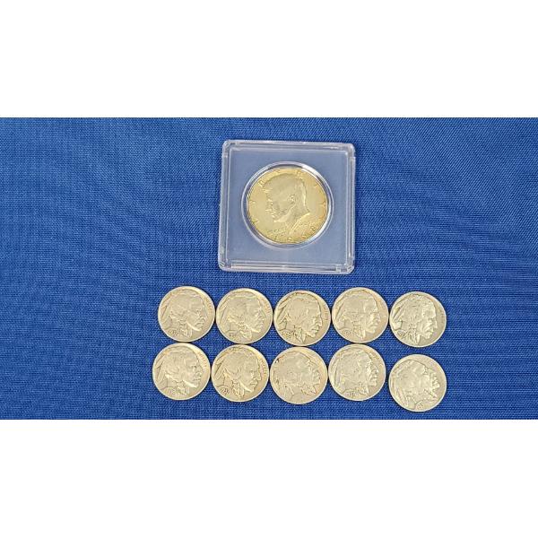 1968 Kennedy Half Dollar & Assorted Years Buffalo Nickels - Face Value: $1