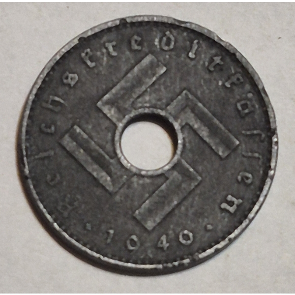 
VERY RARE*** WWII GERMAN MILITARY HOLE COIN:  10 Reichpfennig ZINC WARTIME MILITARY MONEY