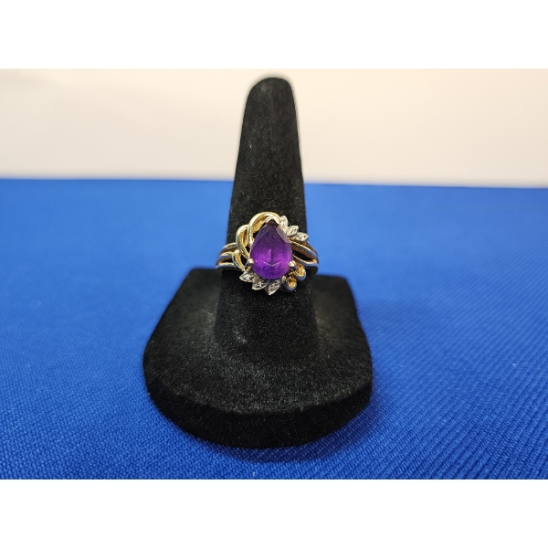 Stunning 14K Gold Ring with Amethyst-Colored Gemstone - Size 7 - 5.1g 