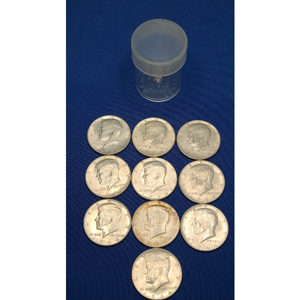 (10) 1964 90% Silver Kennedy Half Dollars With Coin Holder - Face Value: $5.00