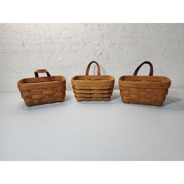 (3) 7inx5in Longaberger Hanging Baskets with Leather Handle- Great Condition! 