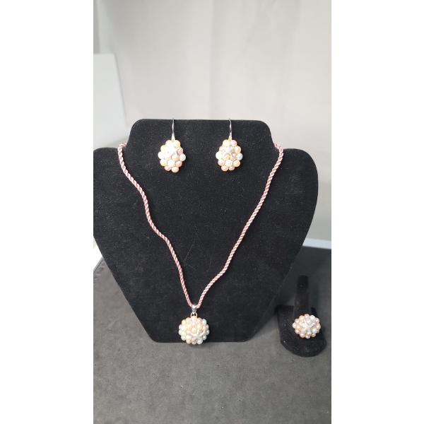 Sterling Silver Necklace, Earrings & Ring Set - Ring Size: 9 - Total Weight: 38.8g