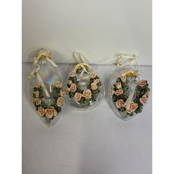 Beautiful Victorian Glass Ornaments - 3 in each box - total of 9 - Floral