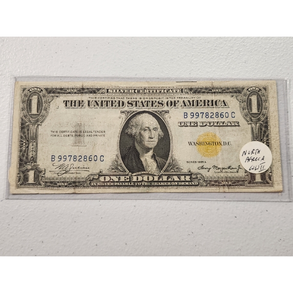 RARE! Series 1935-A WWII North Africa $1 Yellow Seal Silver Certificate SN: B99782860C