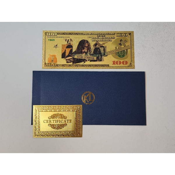 Collectible Rob Zombie Rock & Roll 24K Gold Foil Bank Note w/ CoA