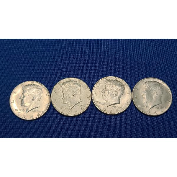 (4) 1964 90% Silver Kennedy Half Dollars - Face Value: $2.00