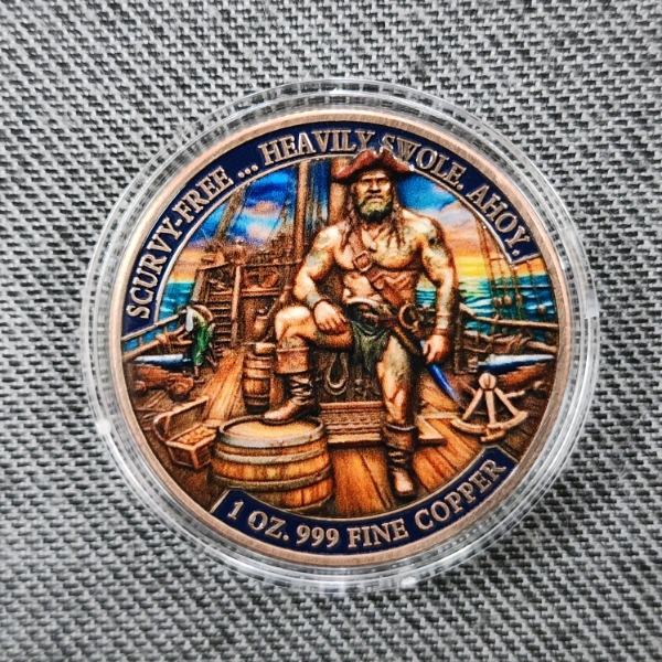Scurvy-Free... Heavily Swole, Ahoy ~ 1 Troy Ounce .999 Fine Copper Round Colorized & in Capsule 