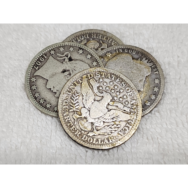 Four Assorted United States 90% Silver Barber Quarters ~ $1.00 Face Value!