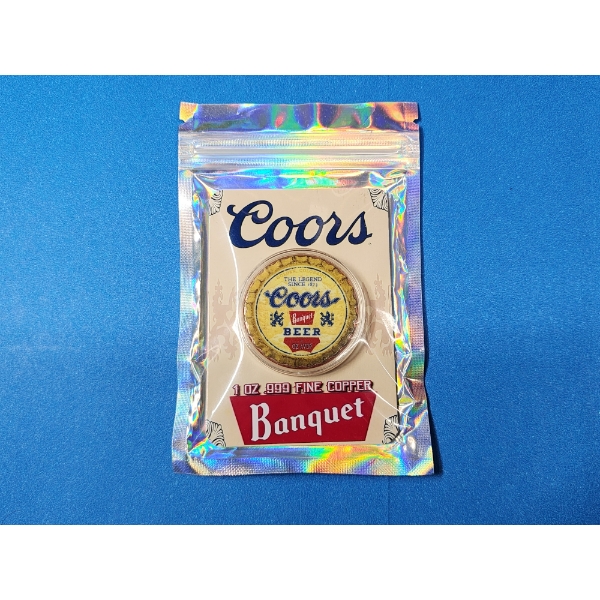 Coors Banquet Colorized 1 oz .999 Fine Copper Round - In Sealed Package