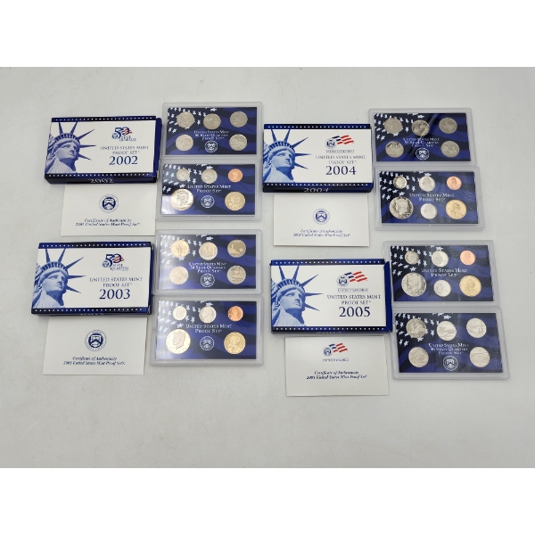 (4) U.S. Mint Proof Sets: 2002, 2003, 2004, 2005 