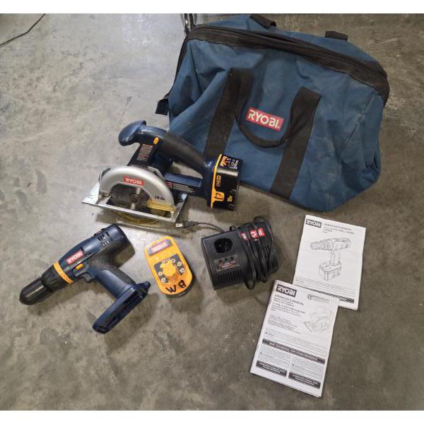 Ryobi 18 Volt Circular Saw, Drill, Battery, Charger And Tote 