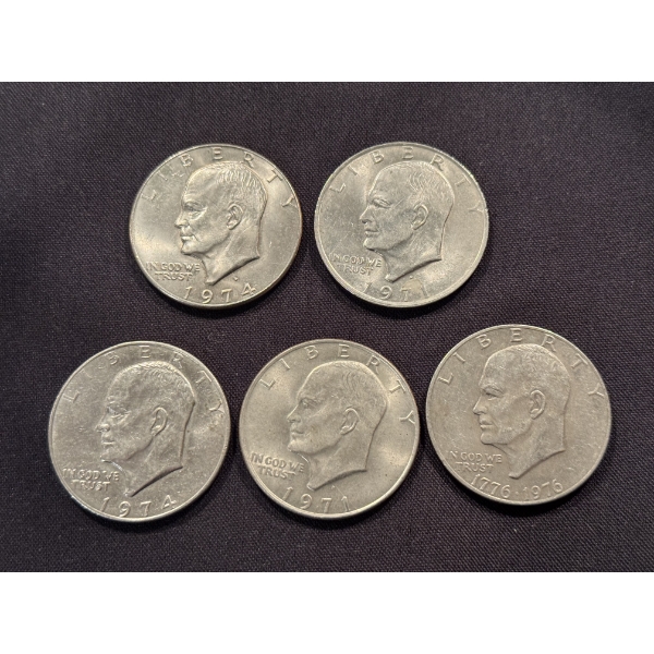 5 - United States Eisenhower One Dollar Coins - Mint Condition