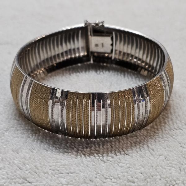 ELEGANT!!! 925 Sterling Silver Italy 2-Tone Gold Vermeil Wide Ribbed Flex Gate Bracelet 7.5" (28.7g)