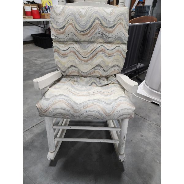 Wooden White Rocking Chair with Seat Cushion