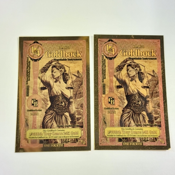 x2 Idaho 1/4 Goldback Notes 1/4000th Troy Ounce 24K Gold Each