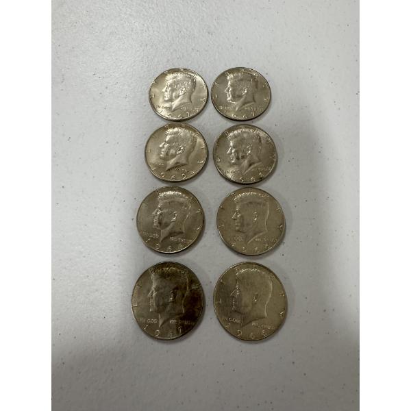 8 - Late 1960's 40% Silver Kennedy Half Dollars - Face Value: $4.00