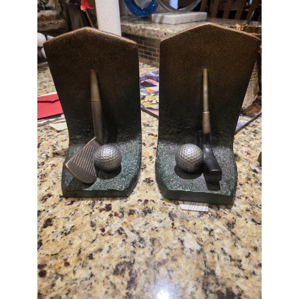 Golf Bookends, Golden Advertising Ball Set, Picture Holder, Fairway Replica Decor 