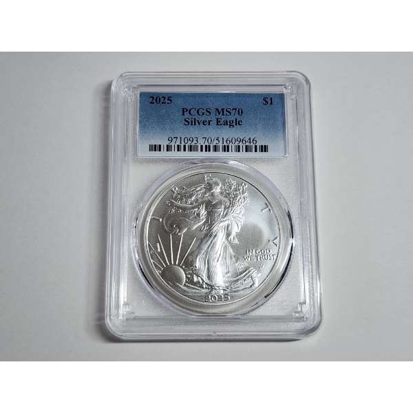 2025 American Silver Eagle 1 oz Fine Silver Graded PCGS MS 70