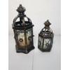 Image 1 : Two Bronze Jeweled Lanterns - w/ Candles - Approx. 14in & 10in Tall