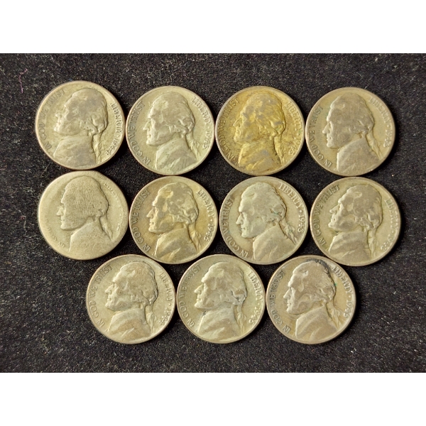 11 Assorted Silver Wartime Nickels - Face Value $0.55
