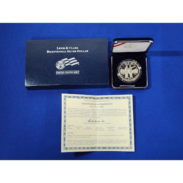 2004 Lewis & Clark Bicentennial Uncirculated 90% Silver Proof Dollar