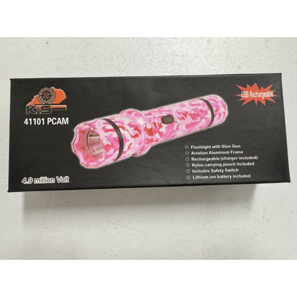 4.9 Million VOLT Rechargeable 7" Pink Camo Flashlight Taser - Brand New In The Box