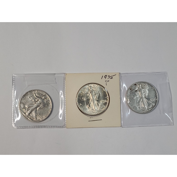 U.S 1935, 1938 & 1936 Walking Liberty 90% Silver Half Dollars - Amazing Condition - Face Value: $1.5