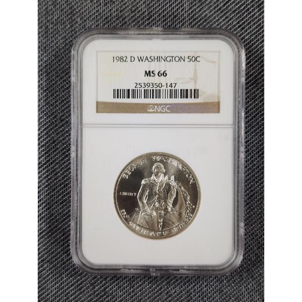 NGC GRADED MS66 United States 1982-D Washington Commemorative 90% Silver Half Dollar